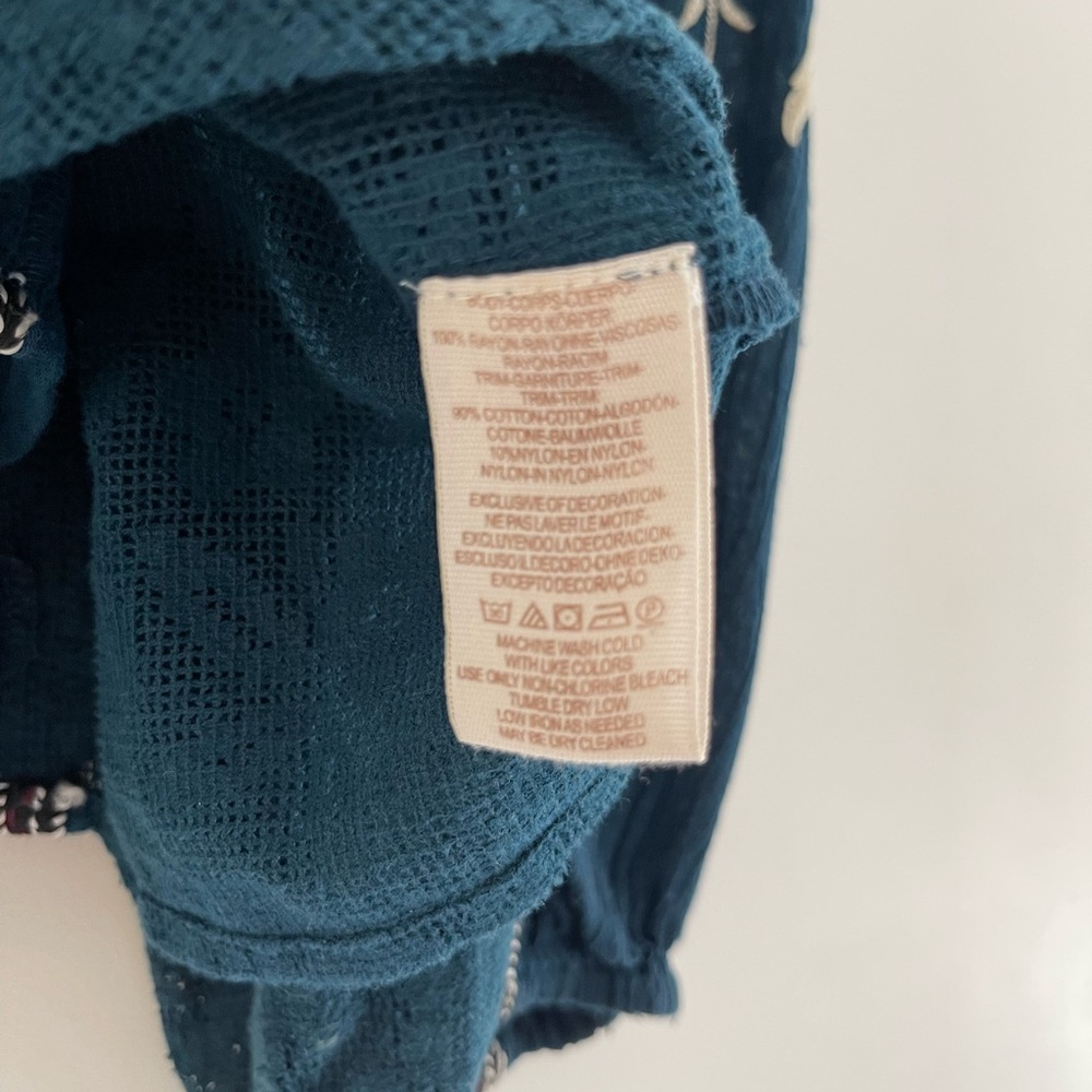 Free People Tiger Lily Peasant Blouse Small Teal Blue 🦚 - Picture 6 of 11